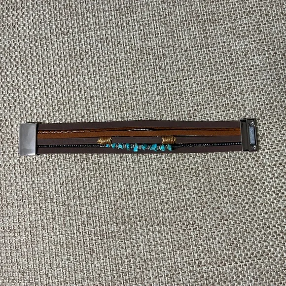Bracelet, Turquoise& Brown, 7.5”x 1”, NIP, magnetic closure, Unisex, multi strap - Picture 3 of 8